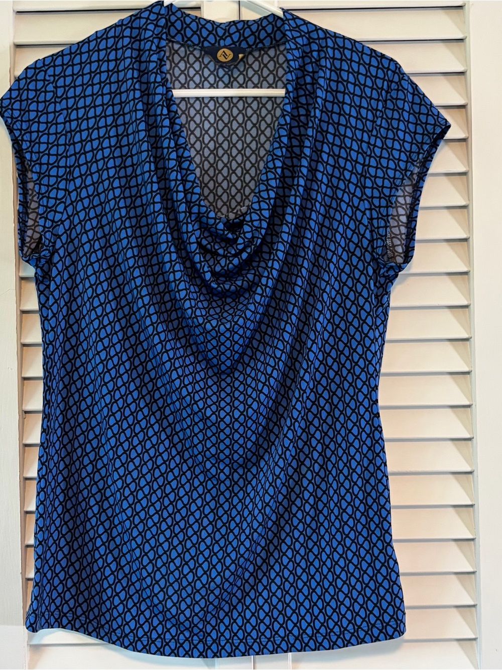 Adrienne Vittadini Blue Geometric Cowl-Neck Top
